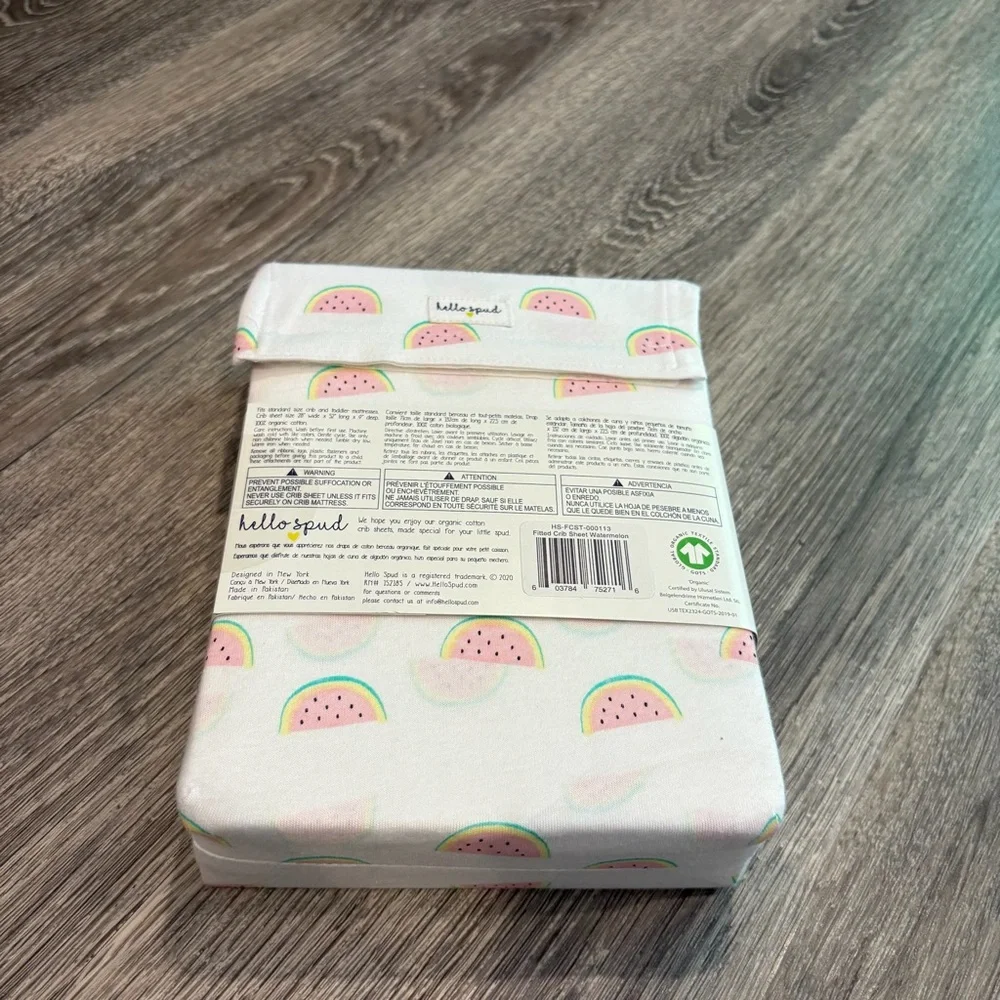 Hello Spud 100% Organic Pink Watermelon Fitted Crib Sheet